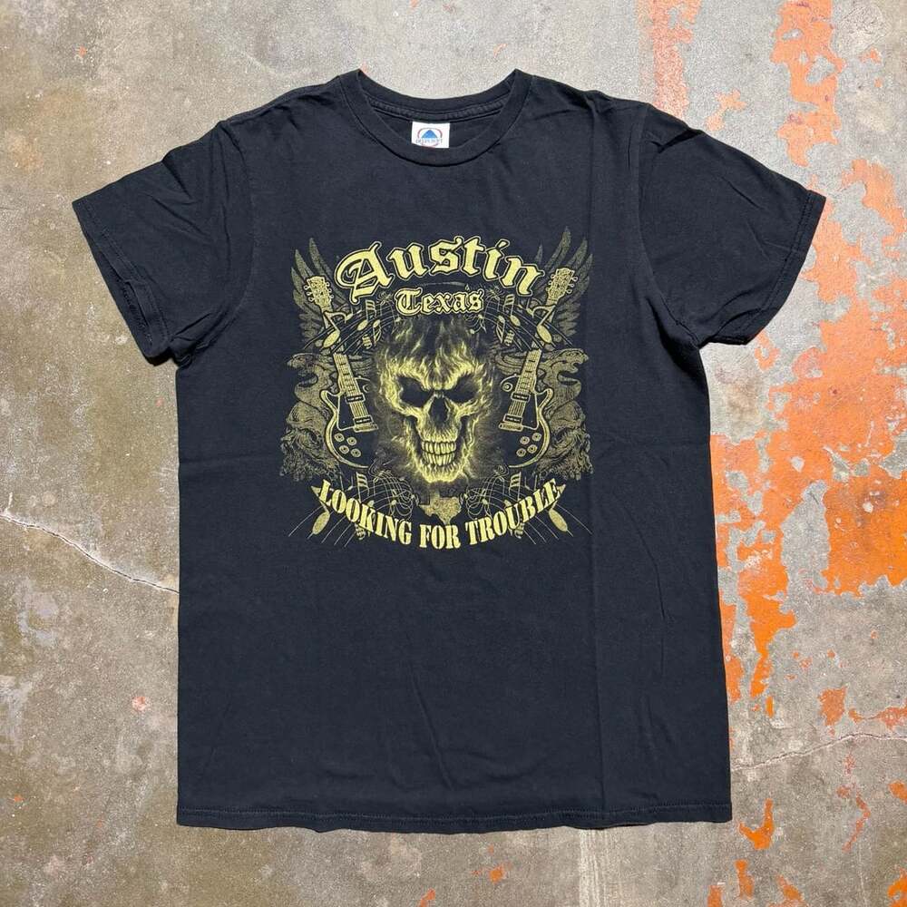 Delta Soft Austin Texas Skull Graphic T-Shirt Size S